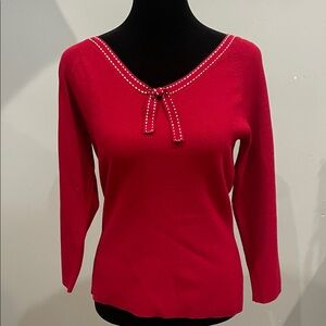 Red Sweater with Bow Detail and white stitch at neck small
